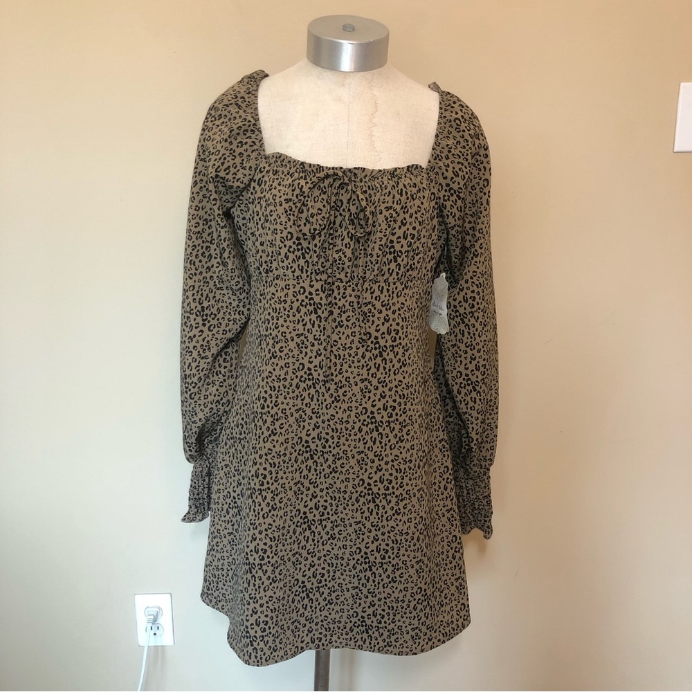 Altar’d State leopard animal print long sleeve mini dress mocha